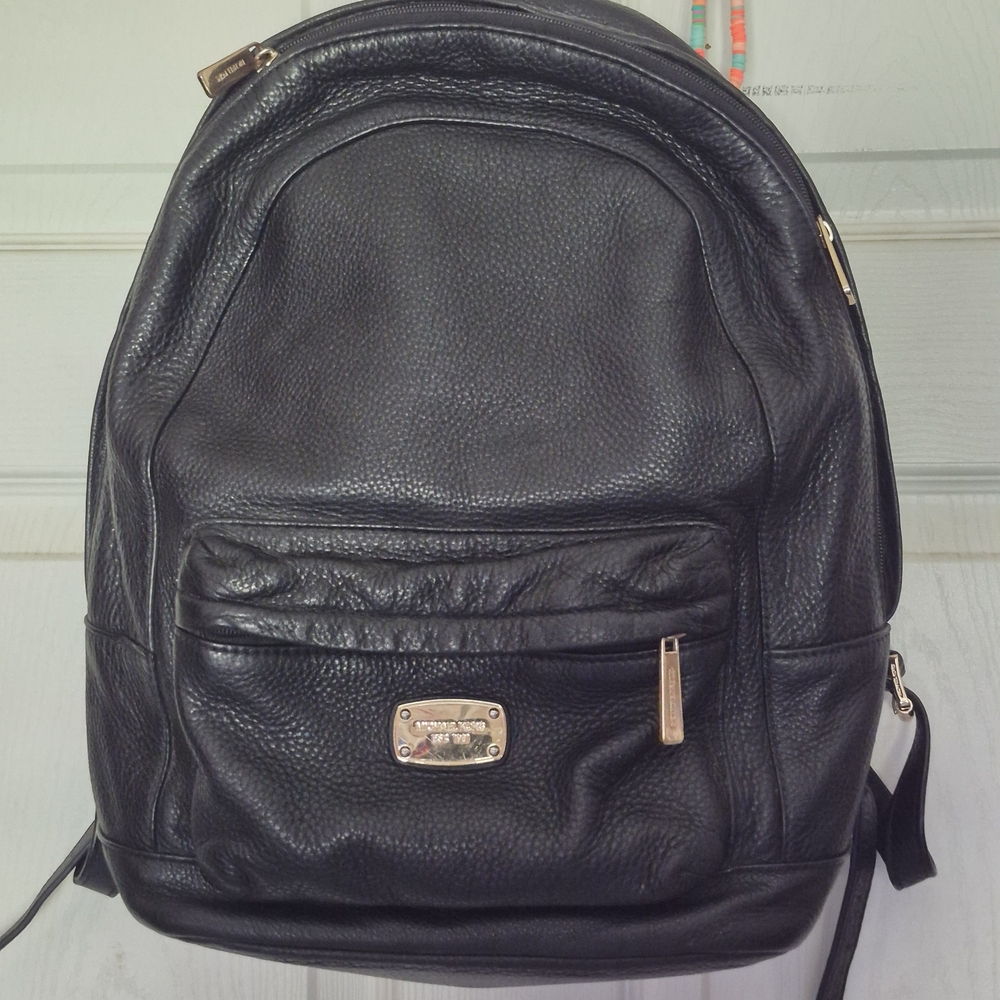 Michael Kors Black Leather Backpack with Gold Hardware